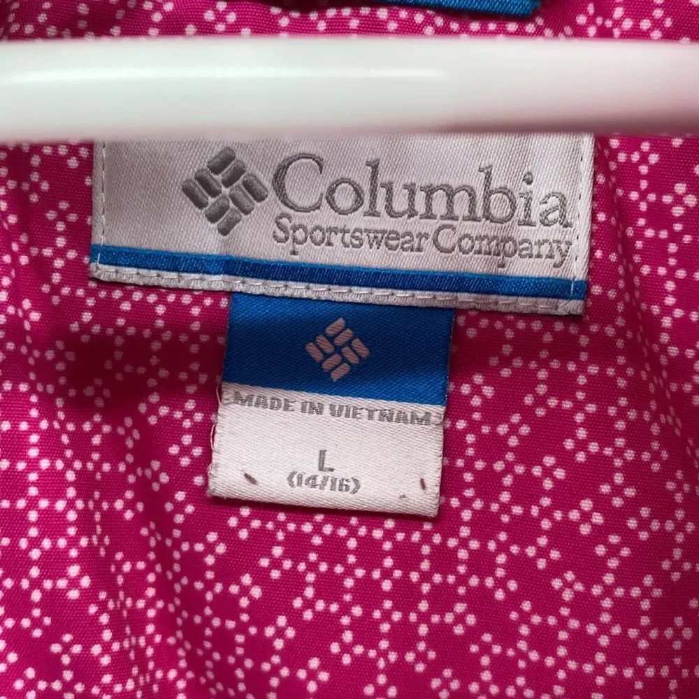 Columbia Pink Puffer Winter Coat Reflectors Hooded Girls Large 14/16